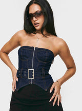 Curl Curl Strapless Denim Top Dark Wash