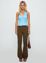 Long Ago Ruched Halter Top Blue
