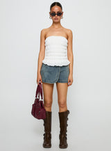 Flashbloom Strapless Ruched Top White