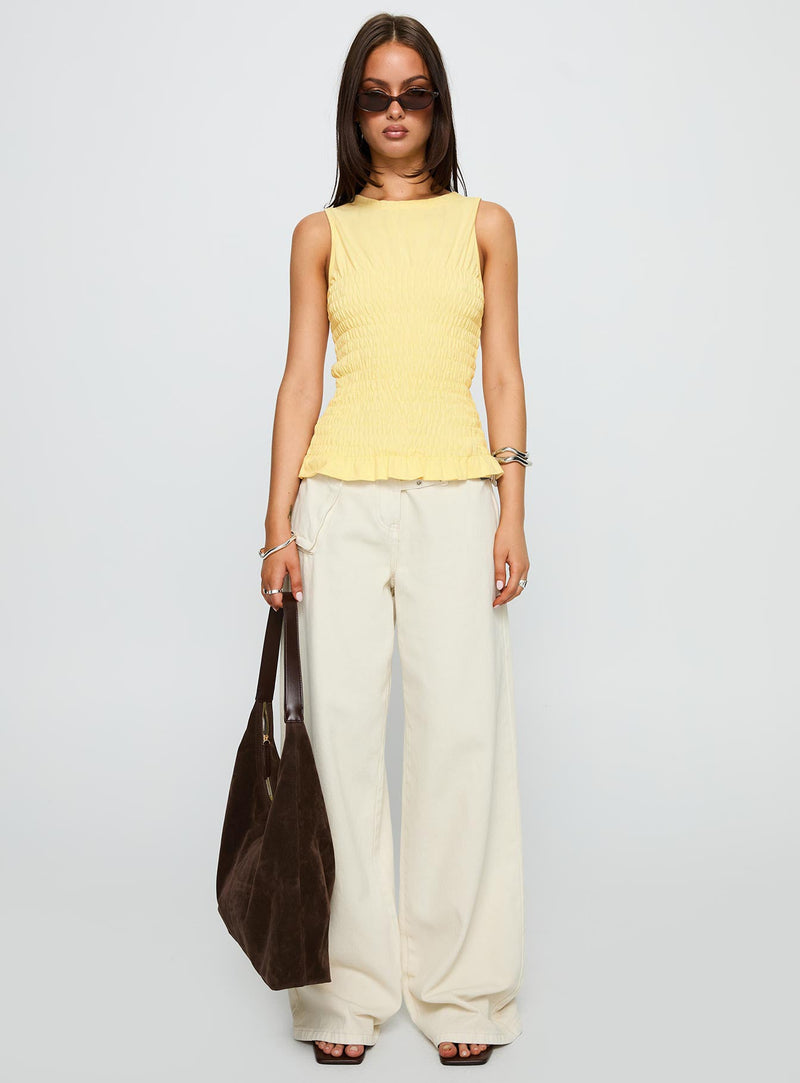 Maybe Tomorrow Ruched Sleeveless Top Lemon