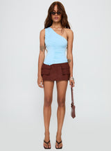 Impulse Ruched One Shoulder Top Blue