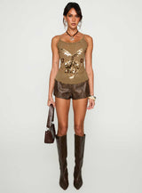 Start Of Summer Sequin Top Brown