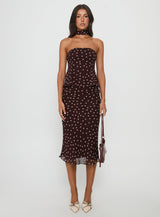 Sydni Scarf Detail Strapless Top Chocolate / Pink Polka