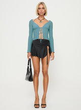 Chantria Long Sleeve Halter Top Blue