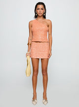 Zaraya Sequin One Shoulder Top Orange