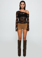 How Ironic One Shoulder Lace Top Black