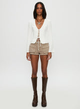 Clouded Linen Long Sleeve Top White