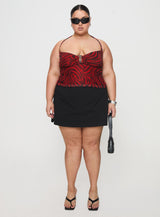 Cielo Mesh Halter Top Red Zebra Curve