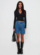Layna Long Sleeve Plunge Neck Top Black