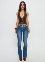 Captivated Faux Leather Halter Top Chocolate