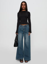 Lifes Good Long Sleeve Backless Top Black