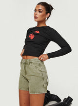 Cherries & Cream Long Sleeve Top Black