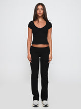 Lovely Day V Neck Top Black