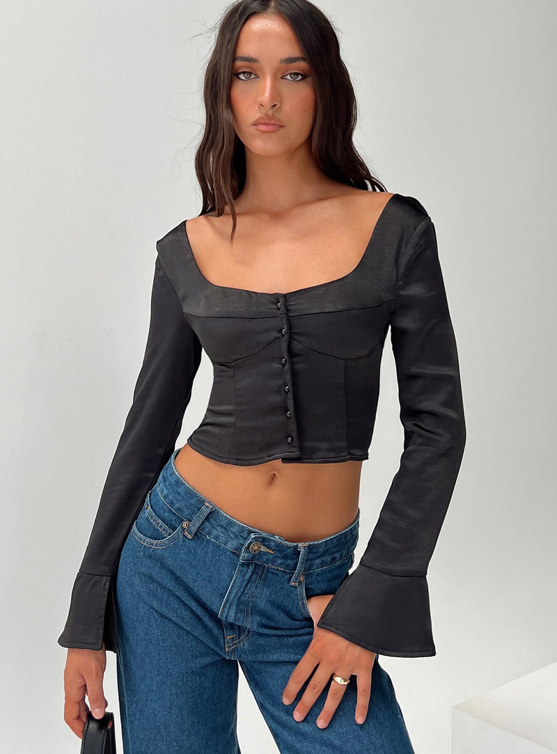 Watch Me Long Sleeve Top Black