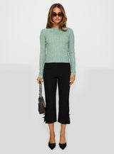 Every Second Boat Neck Long Sleeve Top Green Check