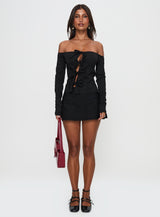 Wish You The Best Off Shoulder Bow Detail Top Black
