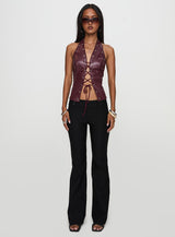 I've Been There Faux Leather Halter Top Red