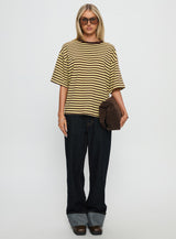 Keep Falling Short Sleeve Top Yellow / Brown Stripe