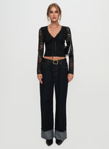 Temptation Incoming Long Sleeve Lace Top Black