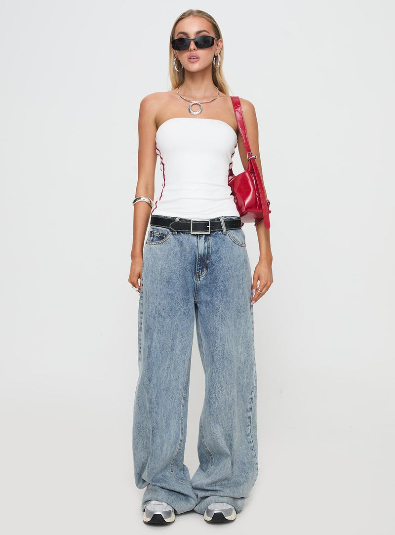 Simpi Strapless Top White/Red