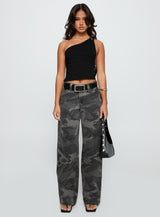 Buckled Down One Shoulder Top Black