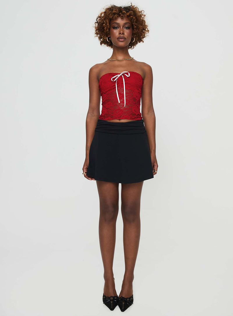 Winnick Strapless Lace Top Red