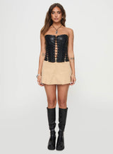 Emberlyn Faux Leather Corset Top Black