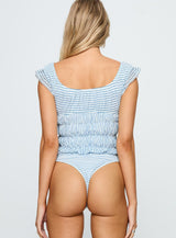 Ahead Of Myself Off Shoulder Bodysuit Blue Stripe