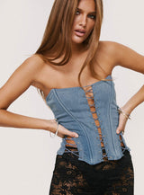 Eden Lace Up Corset Denim Mid Wash