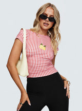 Marcello Graphic Top Red Check