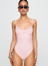 Aetherial Lace Detail Bodysuit Pink
