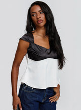 Think About It Cap Sleeve Top Black / White