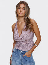 So Feminine Halter Plunge Neck Top Multi