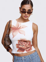 Pegasus Boat Neck Top White Floral