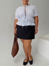 Alistair Bow Tie Top Blue / White Stripe Curve