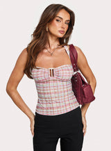Isabetta Halter Top Pink Check
