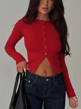 Suzu Long Sleeve Knit Top Red