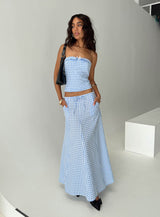 Carmino Strapless Top Blue Check