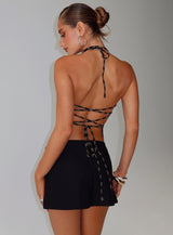 The Player Backless Tie Neck Top Gold / Black Stripe