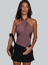 Shoot A Shot Wrap Detail Bodysuit Plum