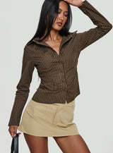 Held My Hand Long Sleeve Top Brown Stripe