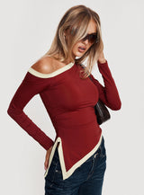 Fake Smile Long Sleeve Top Burgundy / Cream