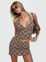 Terrace Halter Top Brown Check