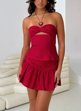 Kandee Twist Linen Blend Top Red Polka