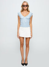 Ahead Of Myself Off Shoulder Bodysuit Blue Stripe
