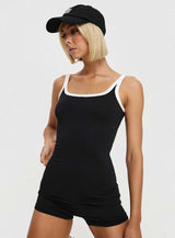 Side Stripe Romper Black / White Stripe