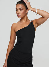 Talija One Shoulder Bodysuit Black Tall