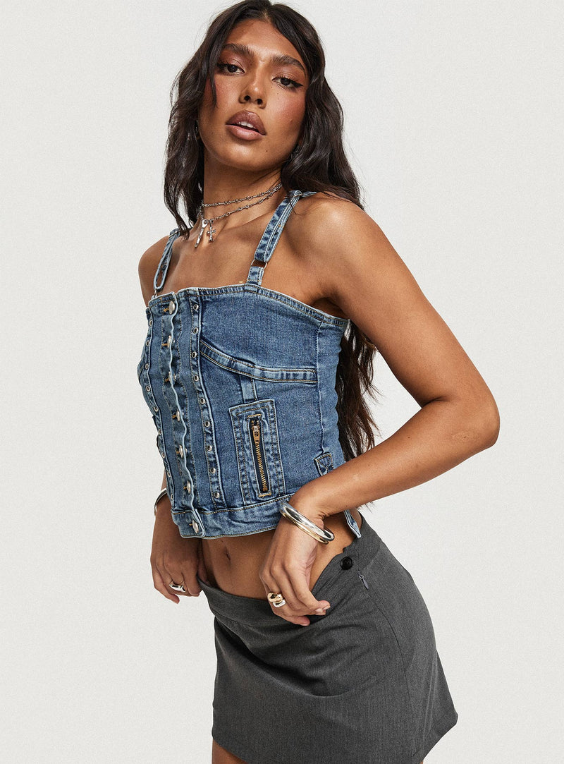 Yappa Denim Top Mid Wash