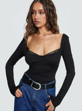 Peekaboo Long Sleeve Bodysuit Black