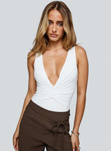 Midnight In Paris Backless Bodysuit White